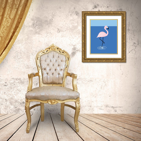 Flamingo Pond I Gold Ornate Wood Framed Art Print with Double Matting by Serna, Isabel