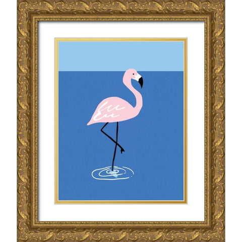 Flamingo Pond I Gold Ornate Wood Framed Art Print with Double Matting by Serna, Isabel