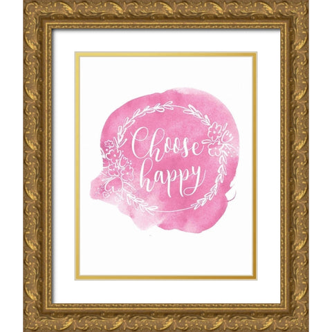 Choose Happy Gold Ornate Wood Framed Art Print with Double Matting by Serna, Isabel