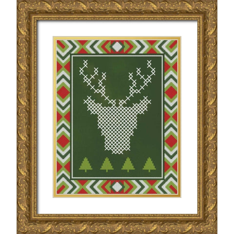 Deer Stitch Gold Ornate Wood Framed Art Print with Double Matting by Sta Teresa, Ashley