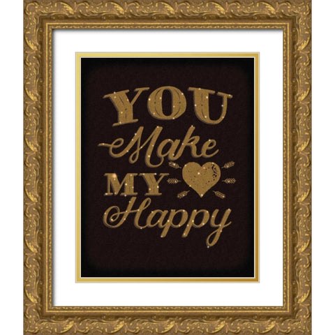 Happy Heart Gold Gold Ornate Wood Framed Art Print with Double Matting by Sta Teresa, Ashley