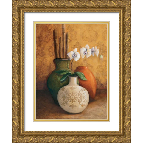 Modern Orchid I Gold Ornate Wood Framed Art Print with Double Matting by 3 Bamboo Studio