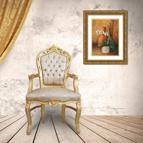 Modern Orchid II Gold Ornate Wood Framed Art Print with Double Matting by 3 Bamboo Studio