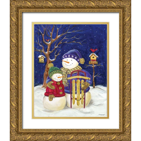 Sledding Duo Gold Ornate Wood Framed Art Print with Double Matting by Williams, Todd