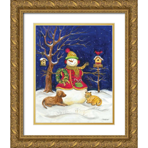 Snowman and Friends Gold Ornate Wood Framed Art Print with Double Matting by Williams, Todd