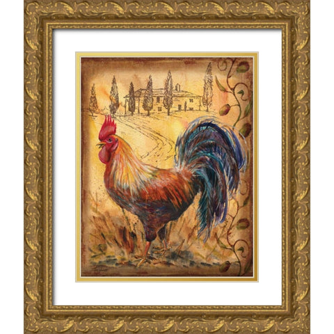 Tuscan Rooster II Gold Ornate Wood Framed Art Print with Double Matting by Williams, Todd