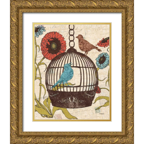 Birds and Blooms III Gold Ornate Wood Framed Art Print with Double Matting by Williams, Todd