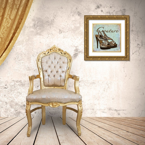 Blue Couture Shoes Gold Ornate Wood Framed Art Print with Double Matting by Williams, Todd