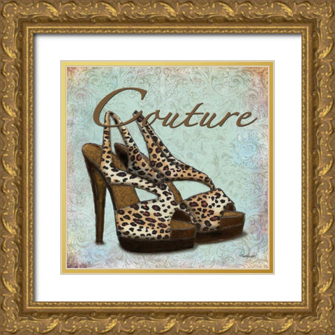 Blue Couture Shoes Gold Ornate Wood Framed Art Print with Double Matting by Williams, Todd