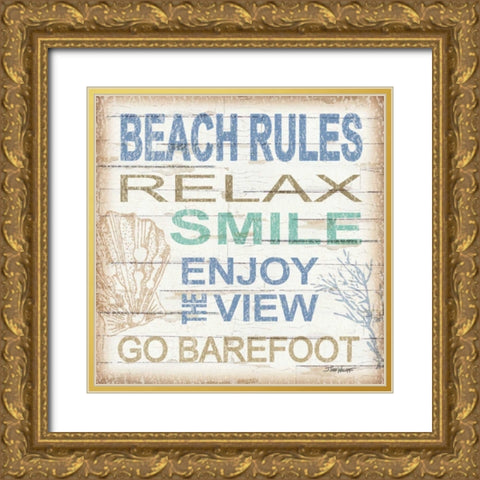 Beach Rules Sq Gold Ornate Wood Framed Art Print with Double Matting by Williams, Todd
