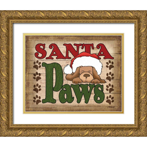 Santa Paws Gold Ornate Wood Framed Art Print with Double Matting by Williams, Todd
