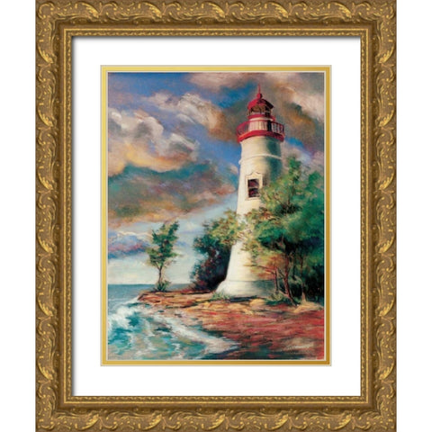 Shoreline Lighthouse Gold Ornate Wood Framed Art Print with Double Matting by Williams, Todd
