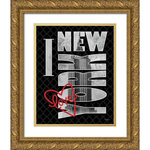I Love NY Gold Ornate Wood Framed Art Print with Double Matting by Williams, Todd