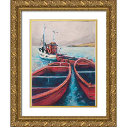 Red Boats Gold Ornate Wood Framed Art Print with Double Matting by Williams, Todd