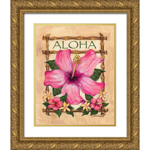 Aloha Hibiscus Gold Ornate Wood Framed Art Print with Double Matting by Williams, Todd