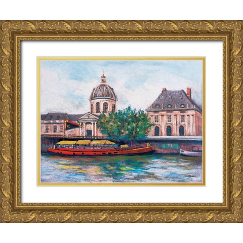 Boats in Paris II Gold Ornate Wood Framed Art Print with Double Matting by Williams, Todd