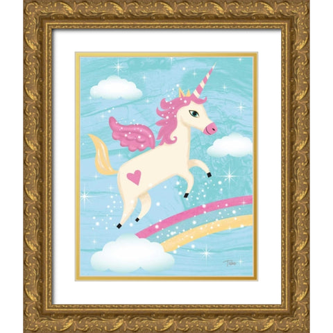 Unicorn IV Gold Ornate Wood Framed Art Print with Double Matting by Woo, Teresa