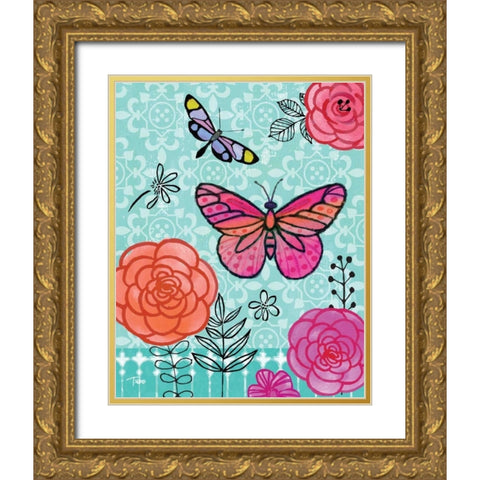Butterfly Garden I Gold Ornate Wood Framed Art Print with Double Matting by Woo, Teresa