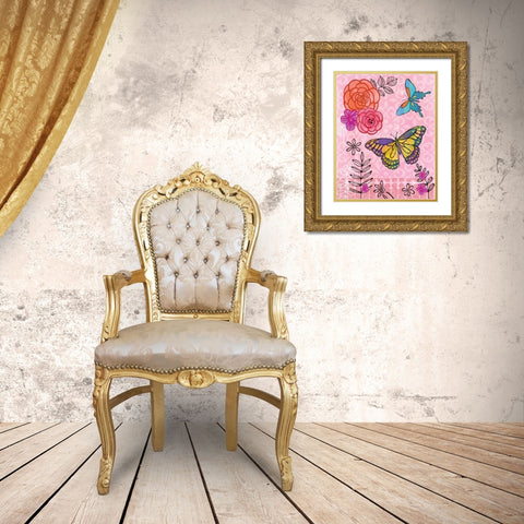 Butterfly Garden III Gold Ornate Wood Framed Art Print with Double Matting by Woo, Teresa