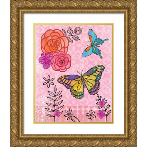 Butterfly Garden III Gold Ornate Wood Framed Art Print with Double Matting by Woo, Teresa