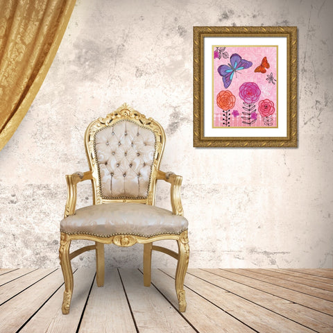 Butterfly Garden IV Gold Ornate Wood Framed Art Print with Double Matting by Woo, Teresa