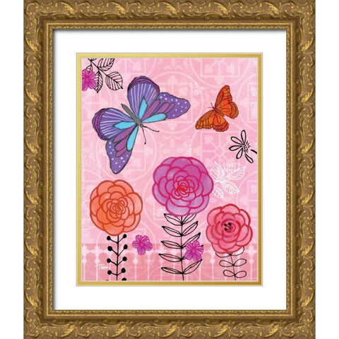 Butterfly Garden IV Gold Ornate Wood Framed Art Print with Double Matting by Woo, Teresa