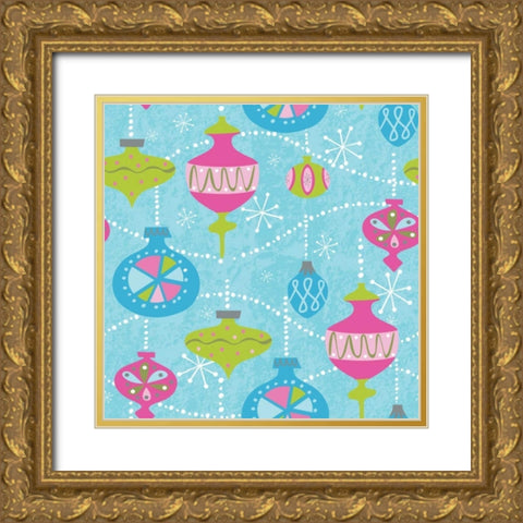 Mod Baubs Aqua Sq Gold Ornate Wood Framed Art Print with Double Matting by Woo, Teresa