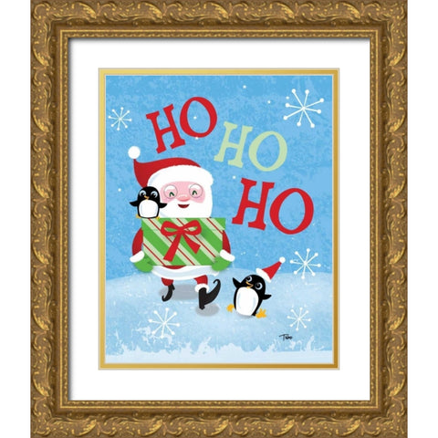 Santa Gift Gold Ornate Wood Framed Art Print with Double Matting by Woo, Teresa