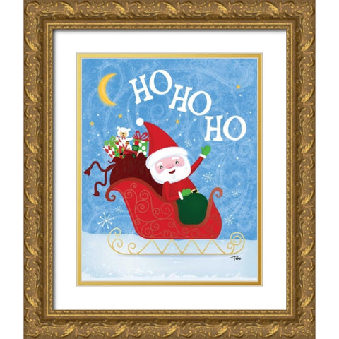 Santa Sleigh Gold Ornate Wood Framed Art Print with Double Matting by Woo, Teresa