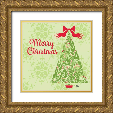 Green Tree Gold Ornate Wood Framed Art Print with Double Matting by Woo, Teresa