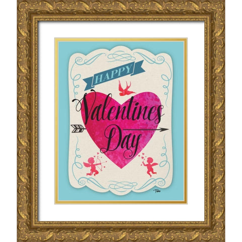 Cupid Valentine Gold Ornate Wood Framed Art Print with Double Matting by Woo, Teresa