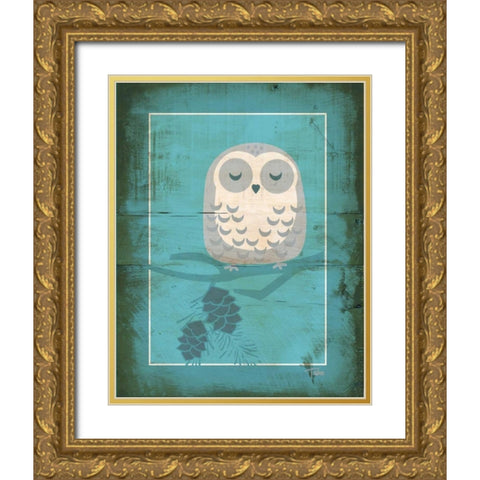 Rustic Woodland Owl Gold Ornate Wood Framed Art Print with Double Matting by Woo, Teresa
