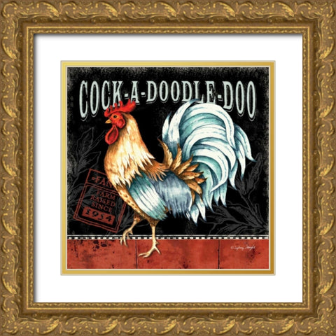 Cock-a-doodle-do Gold Ornate Wood Framed Art Print with Double Matting by Wright, Sydney