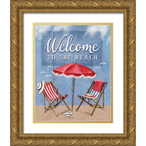Welcome to the Beach Gold Ornate Wood Framed Art Print with Double Matting by Wright, Sydney