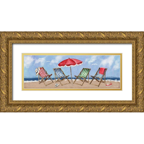 Beach Chairs Gold Ornate Wood Framed Art Print with Double Matting by Wright, Sydney
