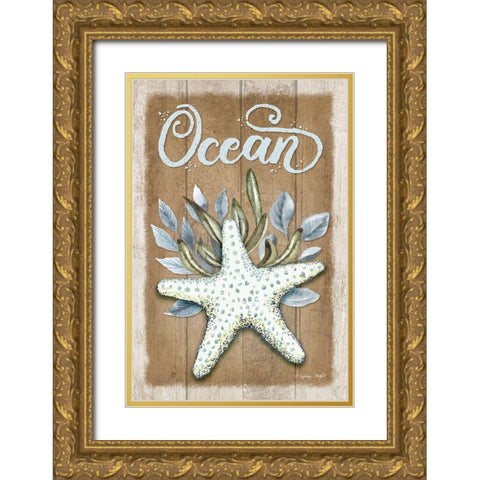 Ocean Starfish Gold Ornate Wood Framed Art Print with Double Matting by Wright, Sydney