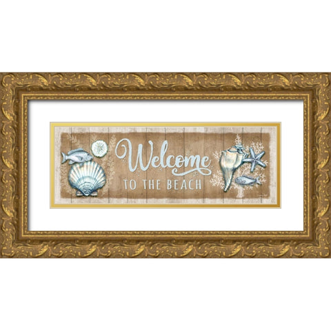 Welcome Seashells Gold Ornate Wood Framed Art Print with Double Matting by Wright, Sydney