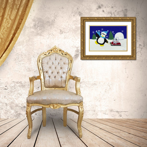 Holiday Penguin Gold Ornate Wood Framed Art Print with Double Matting by White, Betz