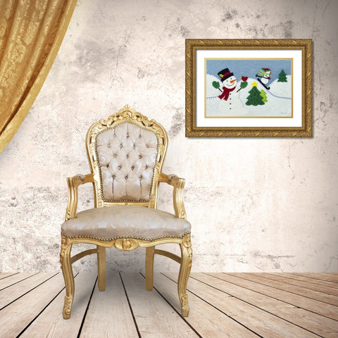 Holiday Snowman Gold Ornate Wood Framed Art Print with Double Matting by White, Betz