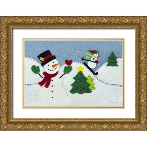 Holiday Snowman Gold Ornate Wood Framed Art Print with Double Matting by White, Betz