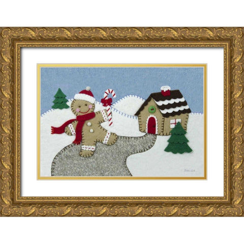 Holiday Gingerbread Man Gold Ornate Wood Framed Art Print with Double Matting by White, Betz