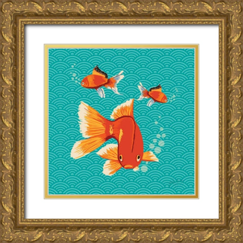 Goldfish II Gold Ornate Wood Framed Art Print with Double Matting by Young, Patty