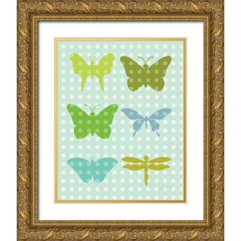 Butterflies II Gold Ornate Wood Framed Art Print with Double Matting by Young, Patty