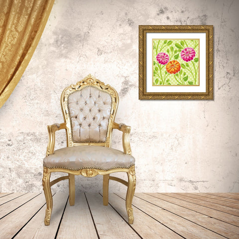 Zinnias I Gold Ornate Wood Framed Art Print with Double Matting by Young, Patty