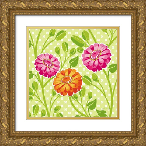 Zinnias I Gold Ornate Wood Framed Art Print with Double Matting by Young, Patty