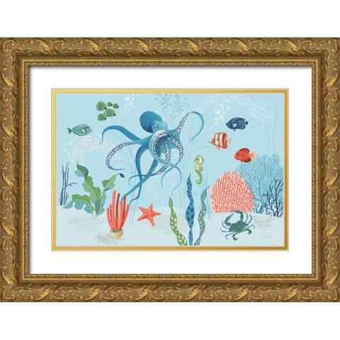 Free As the Ocean I on Blue Gold Ornate Wood Framed Art Print with Double Matting by Audit, Lisa