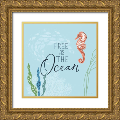 Free As the Ocean IX on Blue Gold Ornate Wood Framed Art Print with Double Matting by Audit, Lisa