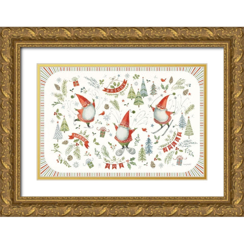 Jolly Gnomes I Gold Ornate Wood Framed Art Print with Double Matting by Audit, Lisa