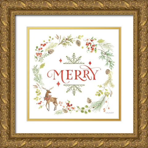 Merry And Bright 04 Gold Ornate Wood Framed Art Print with Double Matting by Audit, Lisa
