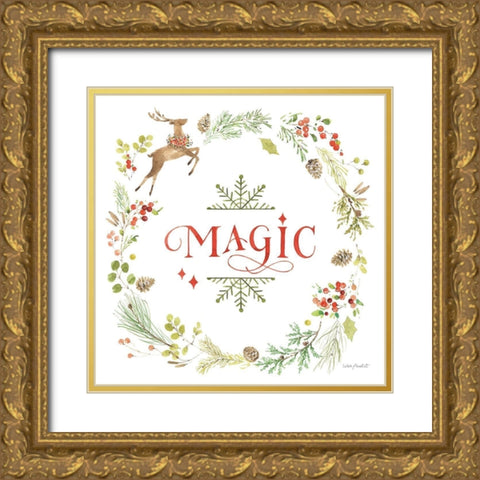 Merry And Bright 06 Gold Ornate Wood Framed Art Print with Double Matting by Audit, Lisa